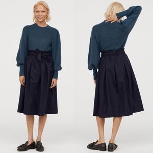 H&M Paper Bag Waist Calf-length Navy Skirt, Sz 12
